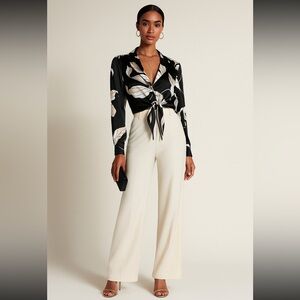 Bailey 44 Floral Long Sleeve Tie Front Cropped Blouse Satin‎ XS